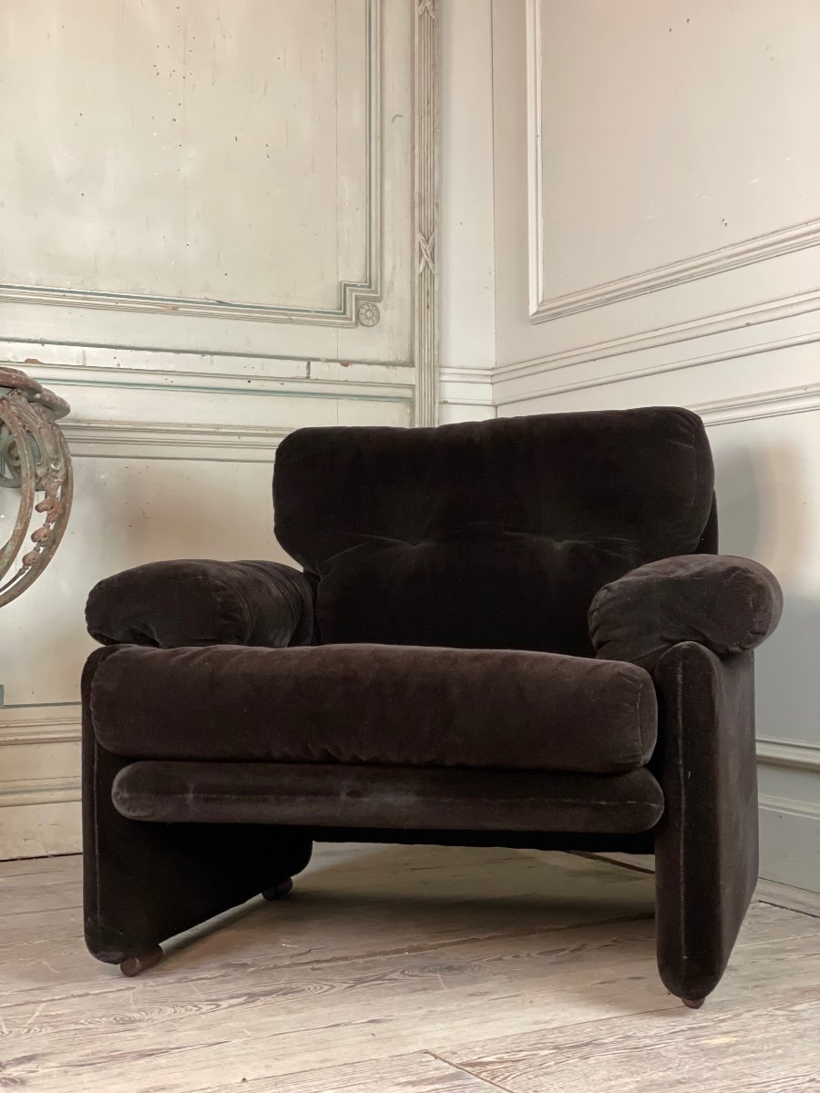 Paire De Fauteuils En Velours Brun Très Sombre, Modèle Coronado Par Tobia Scarpa, 1972-photo-4