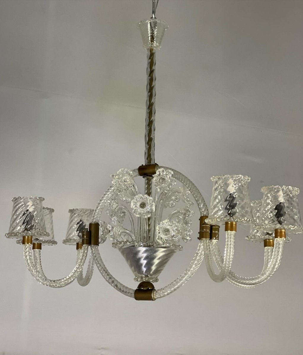 Lustre Vénitien en verre  De Murano incolore , Barovier, Vers 1940-photo-1