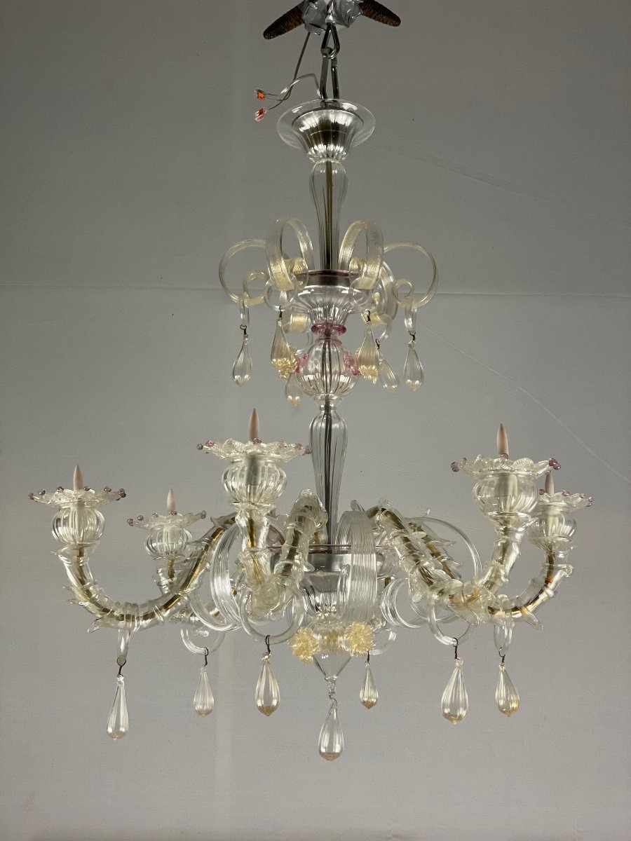 Rezzonico Chandelier In Murano Glass, 6 Arms Of Light, Venice-photo-3