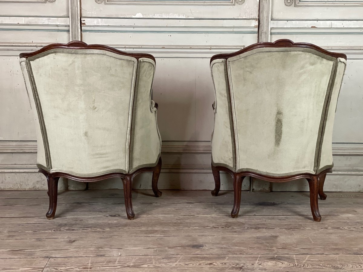 Pair Of Louis XV Style Bergeres In Carved Wood, Circa 1880-photo-1