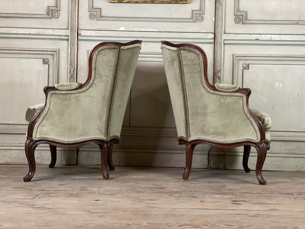 Pair Of Louis XV Style Bergeres In Carved Wood, Circa 1880-photo-2