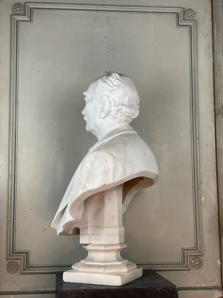 Male Bust In Statuary White Marble, Carrara Circa 1900-photo-2