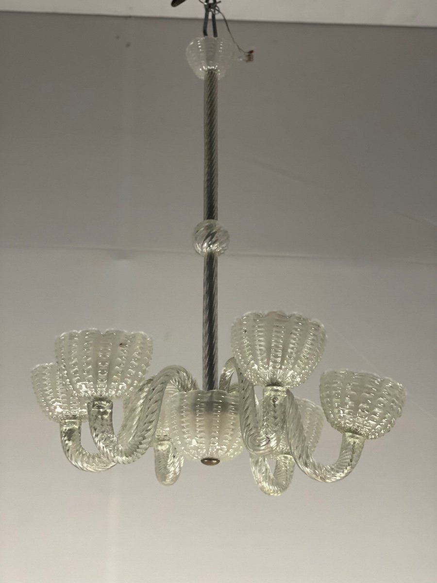 Venetian Chandelier In Colorless Blown Pressed And Molded Murano Glass Circa 1950-photo-2