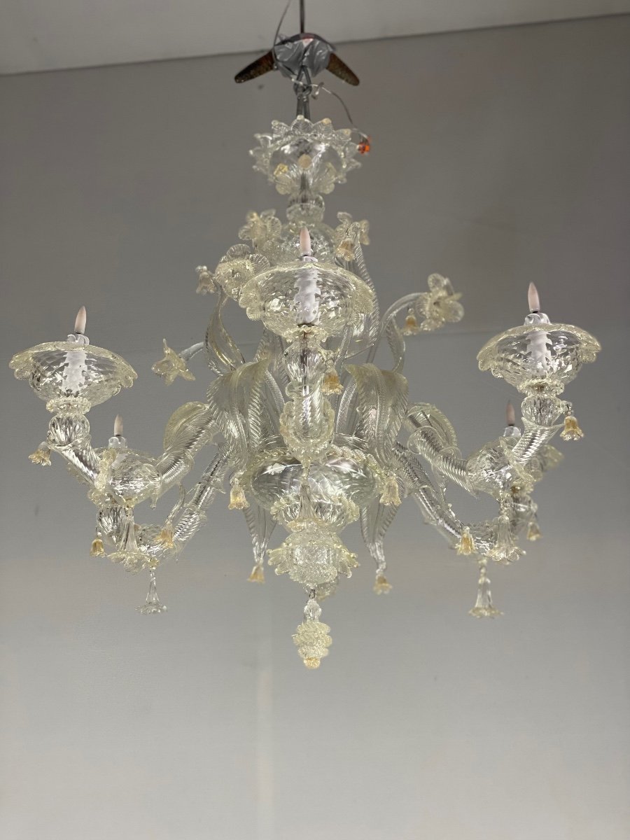 Lustre Rezzonico, Venise, Verre De Murano Doré Vers 1920-photo-1