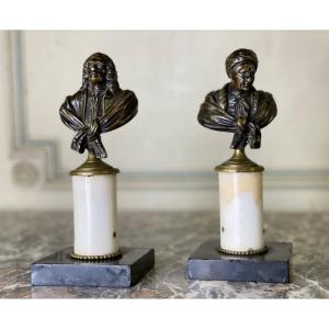 Pair Of Bronze Busts, Rousseau And Voltaire, Circa 1800