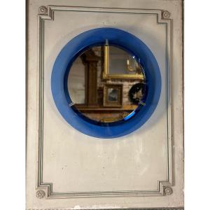 Miroir Encadré D’un Cercle De Verre Bleu, Italie Vers 1950