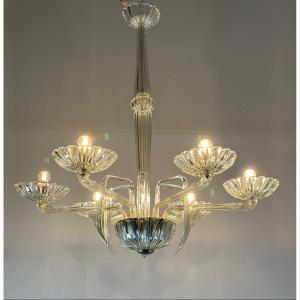 Venetian Chandelier In Transparent Murano Glass Circa 1950