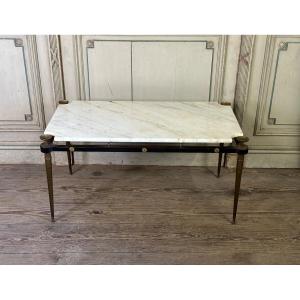 Coffee Table In Brass And Carrara Marble Circa 1950