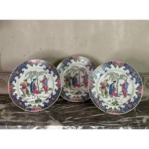 Suite Of Three Famille Rose Porcelain Plates, Compagnie Des Indes, Quianlong, China