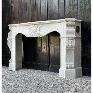 Napoleon III Fireplace In Carrara Marble, Circa 1880