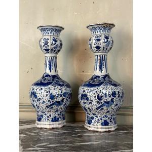 Pair Of Tulipieres In Delft Earthenware, XIXth Century