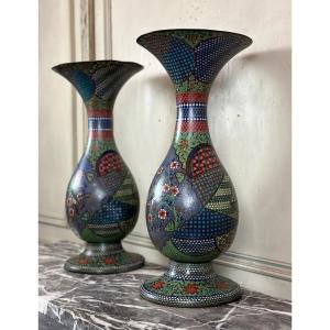 Paire De Vases En Cloisonné, Japon, Meiji, XIXème Siècle 