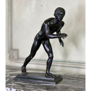 Bronze Grand Tour, One Of The Two Runners From The Villa Des Papyri, Black Patina Circa 1880