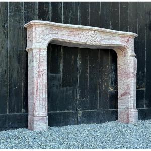 Louis XV Style Fireplace In Pink Marble, Circa 1980