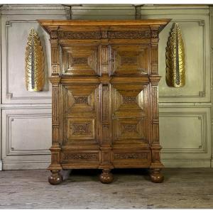 Meuble Cabinet Deux Corps Renaissance En Chêne, Pays Bas XVIIème Siècle 