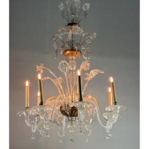 Colorless Murano Glass Chandelier 8 Arms Of Light Circa 1890