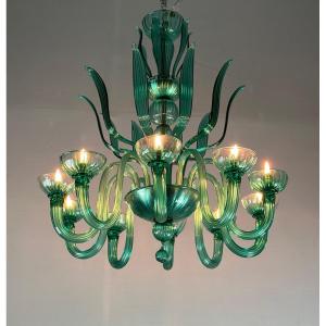 Venetian Chandelier In Emerald Murano Glass 10 Arms Of Light