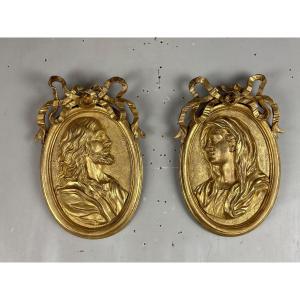 Pair Of Louis XVI Carved Wood Medallions, 18th Century