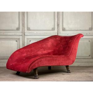 Daybed, Red Velvet Sofa On Four Lion Claw Legs
