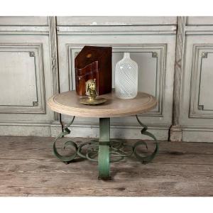 Wrought Iron And Beige Marble Coffee Table Circa 1930