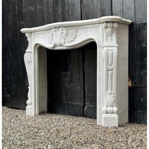 Louis XV Style Fireplace In Carrara Marble Circa 1980