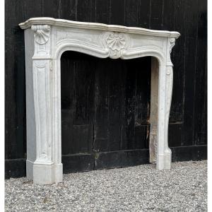 Louis XV Style Fireplace In White Carrara Marble, Circa 1880