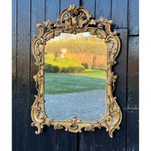 Louis XV Mirror In Carved And Gilded Wood With Parecloses, 18th Century