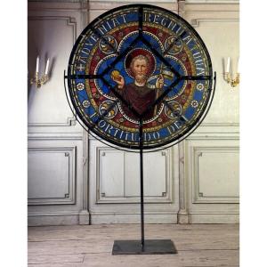 Grand Vitrail En Verre Sous Plomb Coloré, Vers 1880