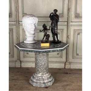 Table In Alabaster, Breccia Marble And Statuary White Circa 1880