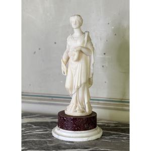 Sculpture En Albâtre, Dame Au Masque Dans Le Goût De L’antique, XIXème Siècle 