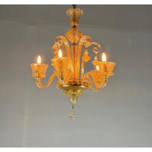 Venetian Chandelier In Golden Murano Glass 5 Arms Of Light Circa 1930