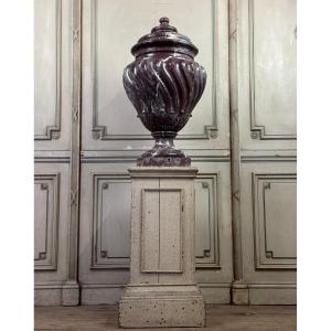 Saravezza Marble Basin The Spiral Fluted Body Topped With A Lid Circa 1900