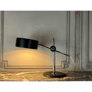 Desk Lamp By Anders Pehrson For Ateljé Lyktan Circa 1960, Leather, Chrome And Metal