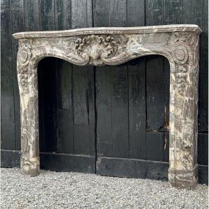 Very Elegant Louis XV Fireplace In Gray Ardennes Marble, 18th Century