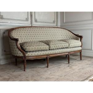 Louis XVI Basket Bench In Carved Beech On 7 Feet 18th Century