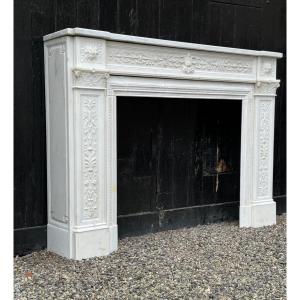 Louis XVI Style Fireplace In Statuary White Marble Circa 1880