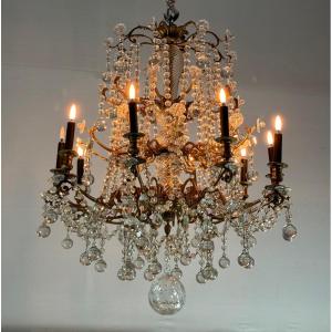 Important Gilt Bronze Chandelier Trimmed With Glass Balls, Circa 1890