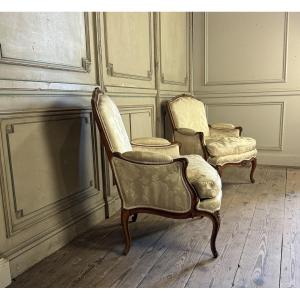 Paire De Grandes Bergères Louis XV Estampillée Nicolas Quinibert Foliot , Paris XVIIIème Siècle