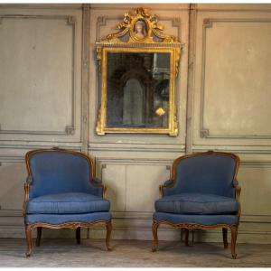 Pair Of Louis XV Bergeres In Molded And Carved Beech, 18th Century 