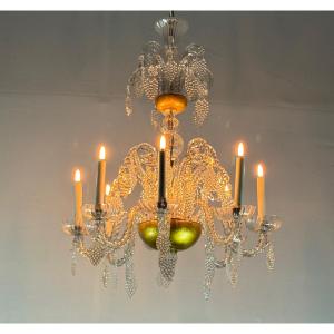 Lustre liégeois en verre soufflé, moulé et pincé, vers 1900