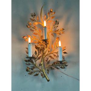 Gilded Metal Wall Lamp With Foliage, France Circa 1950 
