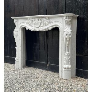 Louis XV Style Fireplace In Carrara Marble Circa 1980