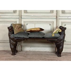 Deux ours de Berne ou Brienz dit ours Forêt Noire formant un banc, XIXème siècle 