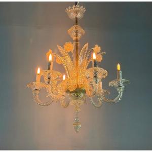 Lustre vénitien en verre de Murano doré, vers 1950