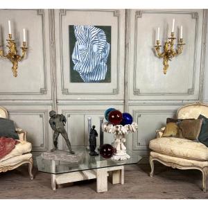 table brutaliste de Willy Ballez En travertin vers 1980