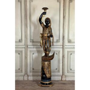 Venetian Polychrome Carved Wooden Servant, Venice Circa 1900 