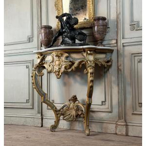 Console de style Louis XV en bois polychrome, vers 1880