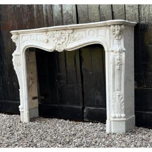 Louis XV Style Fireplace In Carrara Marble, Circa 1880