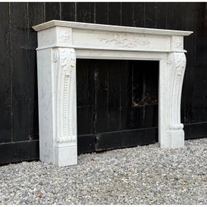Louis XV Style Fireplace In Carrara Marble, Circa 1980