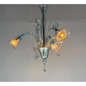 Venetian Chandelier In Grey-blue Murano Glass, Circa 1930